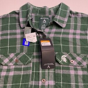 NEW Michigan State Spartans Flannel Shirt M Womens L/S Button Up Green Plaid